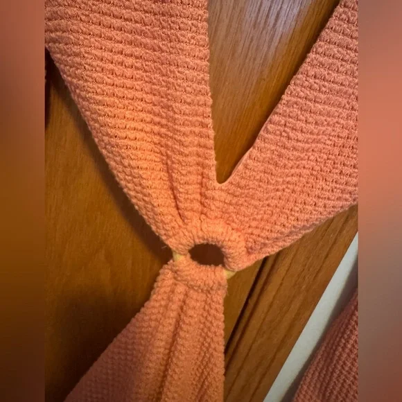 SHEIN XS salmon, long sleeve, cut out mini dress ring front detail and ties - Picture 2 of 5